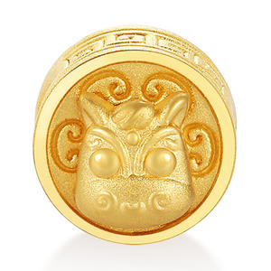 Pulsera de Cuentas Redondas Giratorias con Forma de Caballo, Estilo Clásico, Fabricada en Oro Sólido de 24K, Acabado Brillante con Acabado Arenado - Product Image 1