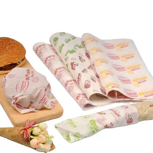 खाद्य ग्रेड कस्टम लोगो मुद्रित तेल प्रमाण बर्गर रैपिंग पेपर ग्रेज प्रूफ सैंडविच पेपर