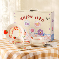 Vaisselle complète de style nordique européen coffret cadeau mignon bol et assiette en céramique ensemble de vaisselle en céramique
