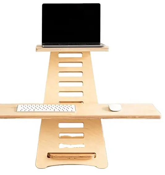 Home Office verstellbarer ergonomischer stehender Laptop-Schreibtisch aus Birkenholz Sitz-/Stehpult
