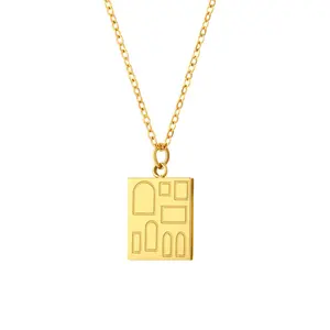 Collar de acero de titanio personalizado con tarjeta de memoria de oro real Chapado en horno de cadena de clavícula de alta calidad de estilo caliente