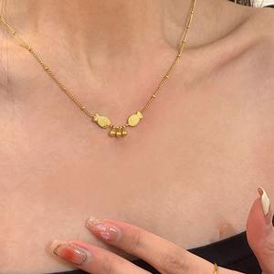 18 قيراط الذهب جرس السمك المزدوج قلادة نسائية من الفولاذ المقاوم للصدأ سلسلة الترقوة غير تتلاشى - Product Image 5