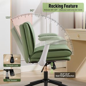 Silla Criss Cross con Reposabrazos Abatibles, Silla de Oficina Moderna de Cuero Verde, Ergonómica, con Patas Cruzadas, Altura Ajustable - Product Image 3