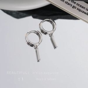 925 <b>Sterling</b> <b>Silver</b> <b>Drop</b> <b>Earrings</b> Women Geometric Bar Minimalist Style Everyday Wear Platinum Plated Brass ES 059 - Product Image 2
