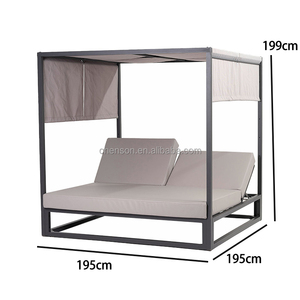Moderno Hotel piscina playa muebles marco de aluminio al aire libre doble cama de día con cortinas y dosel - Product Image 6