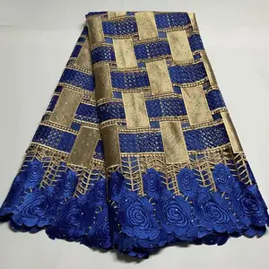 热卖蓝色蕾丝面料线guipure蕾丝材料非洲蕾丝面料