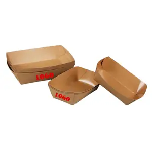 ถาดอาหารกระดาษคราฟท์ทรงสี่เหลี่ยมผืนผ้า กล่องบรรจุภัณฑ์รูปเรือยาว ย่อยสลายได้ สำหรับใส่ฮอทดอก แซนวิช เบอร์เกอร์ เหมาะสำหรับงานจัดเลี้ยง - Product Image 1