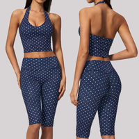 Nouveaux ensembles de sport pour femmes, hauts de yoga à bretelles avec imprimé numérique à pois, leggings capri, vêtements de fitness pour la salle de sport, ensemble de yoga respirant