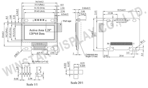 Pantalla OLED de Matriz Pasiva COG+PCB de 1.28 Pulgadas, 128x64 WEA012864L(SPI), Temperatura de Funcionamiento -40°C ° C+80 ° Circuito Integrado SH1106 para Instrumentos Industriales - Product Image 2