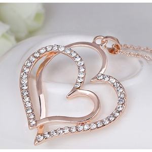 गुलाब गोल्ड क्रिस्टल डबल दिल हार लक्जरी गहने प्यार दिल हार वेलेंटाइन दिवस शादी के गहने - Product Image 5