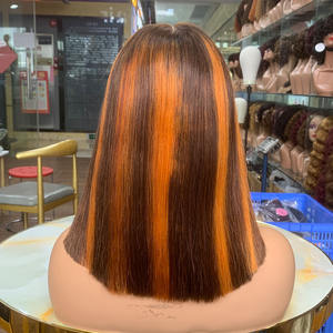 Perruque Bob en cheveux vierges vietnamiens lisses, 12 pouces, couleur piano P4/350, mèches, dentelle transparente, avec cheveux de bébé - Product Image 1