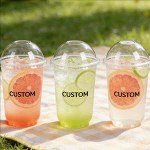 แก้วน้ำผลไม้โซดาพลาสติก PP ขนาด 24 ออนซ์ 250 มล. แบบใช้แล้วทิ้ง พร้อมฝาปิด - Product Image 1