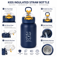 Bouteille d'eau isotherme en acier inoxydable 304 de 12/14 oz, motif dessin animé personnalisé, avec couvercle rabattable et paille, idéale pour les cadeaux d'enfants