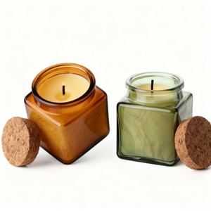 100ml 200 ml 8oz Customizable Logo Printed Small Green Home Storage Container Empty Amber Glass Candle <b>Jars</b> <b>With</b> <b>Cork</b> <b>Lid</b> - Product Image 2