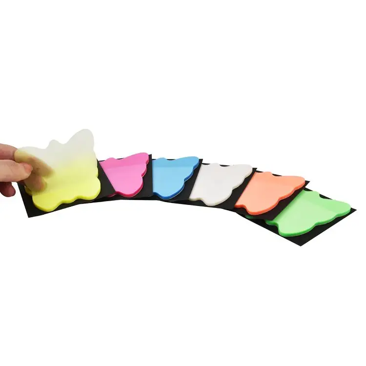 Papelería personalizada mariposa impermeable nota adhesiva 76x76mm nota adhesiva transparente neón Bloc de notas material escolar juego de papelería