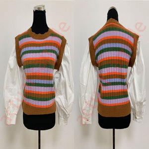 Chic Rainbow Striped Vest Vibrant Terracotta Ribbed Knit Tank Top Cozy <strong>Slouchy</strong> <strong>Jumper</strong> Y2K Aesthetic Sleeveless Sweater for Women - Product Image 6