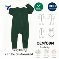 Cpc/Reach Barboteuse bébé en viscose de bambou à double fermeture éclair, imprimé personnalisé, hiver, vente en gros, modèles unis