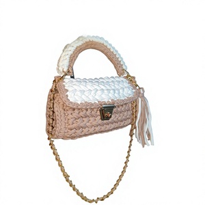 Vintage Style Chain <b>Mini</b> <b>Bag</b>-<b>Black</b> Grey Stylish Zipper Closure Boho Bucket Shoulder <b>Bag</b> Crochet Cotton Cord Weaving Waterproof - Product Image 3