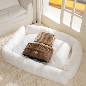 Luxury Soft Large Dog <b>Nest</b> Removable Cover Striped Modern Warm Rectangle Pet <b>Bed</b> for Cats & Dogs Comfortable Sleep - Product Image 3