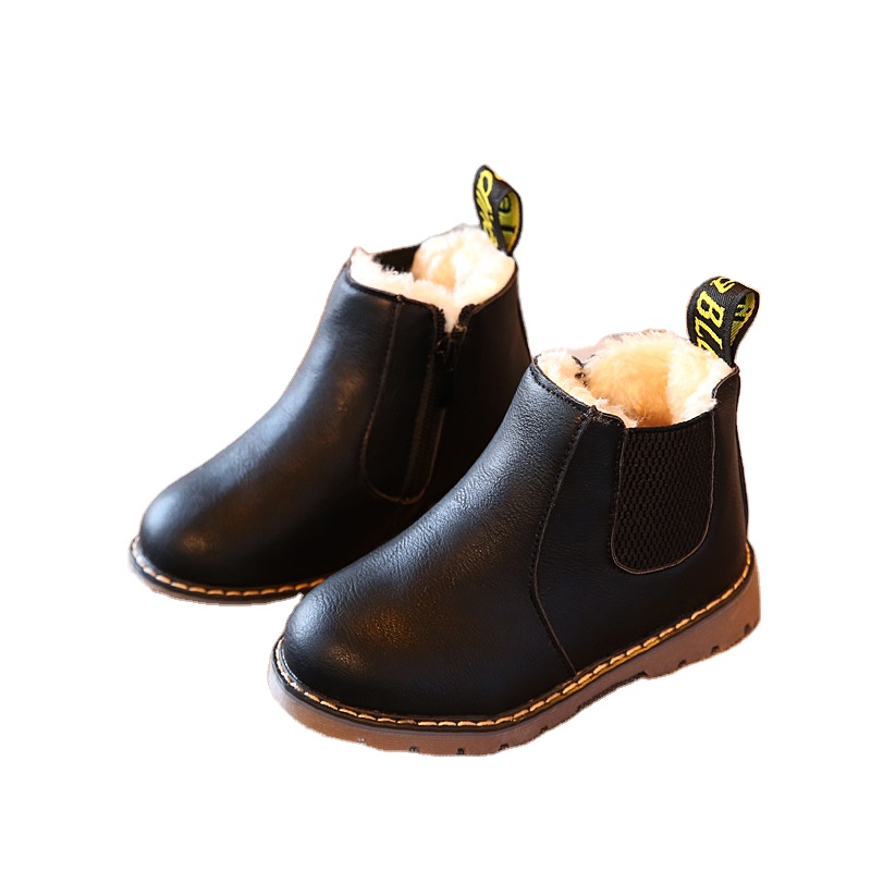 Vintage Children's Shoes Autumn And Winter Martin Boots Fashion Kid's Cotton Shoes Black Boots British Style Baby Shoes