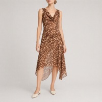 Robe midi sans manches à imprimé léopard pour femme, col drapé, ourlet asymétrique, style club chic