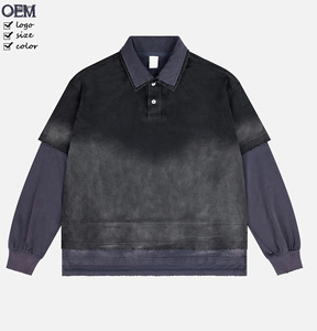 เสื้อยืดแขนยาว<span class=keywords><strong>ค</strong></span>อปกโปโลผ้าฝ้ายแท้ 100% ย้อมสีแบบ Dip Dyed สองชั้น ดีไซน์สองชิ้นหลอกๆ ทรงหนา ซักย้อมแบบ Acid Wash สำหรับผู้ชาย <span class=keywords><strong>ค</strong></span>ุณภาพสูง - Product Image 1