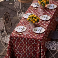 Nappe Rectangulaire Moderne Ethnique à Petits Motifs Géométriques Jacquard Non Tissée Imperméable Personnalisable avec Pompons pour Extérieur