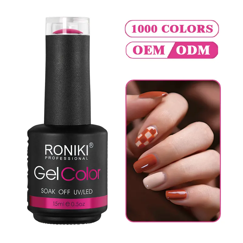 RONIKI-Gel de uñas de marca al por mayor, muestra gratis, etiqueta personalizada de colores de Etiqueta Privada, pegatina de esmalte de Gel Led y pantalla de seda, 55g