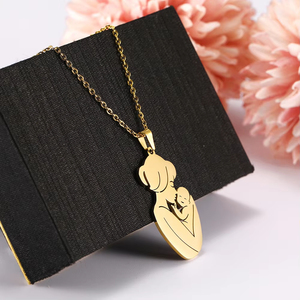 Warme Familien-Anhänger-Halskette Schwangere Frau Mama Baby Edelstahl Goldfarben Halsketten Schmuck Muttertagsgeschenk - Product Image 4
