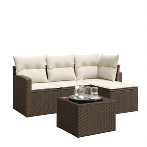 Set Divano da Giardino in Rattan PE Marrone con Telaio in Acciaio Verniciato a Polvere, 4 Posti, Arredamento da Esterno dal Design Contemporaneo - Product Image 1