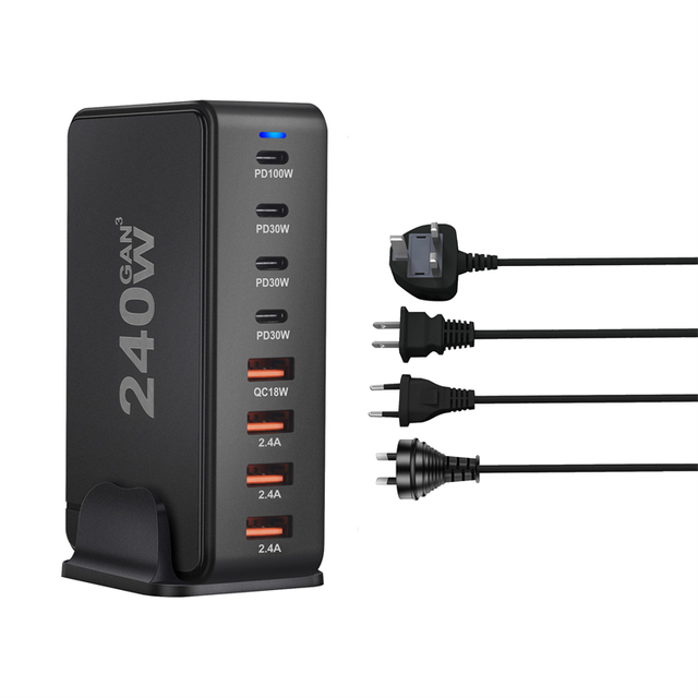 100W Wholesale gant Mobile Phone Usb-c Gan Wall Fast Charger Usb Type c 8 Port Usb Pd 3.0 240w Charger