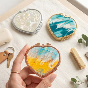Heart Compact <b>Mirror</b> Acetate Marble Pattern Double Sided Metal Frame Pocket Travel Makeup <b>Mirror</b> with <b>Acrylic</b> Plate for Women - Product Image 5