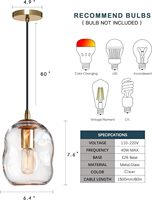 Suspension Globe Organique en Verre Clair Moderne de 7.6 Pouces de Hauteur Kit d'Or Luminaires Suspendus au Plafond Îlot de Cuisine