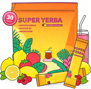 Mezcla de <span class=keywords><strong>Polvo</strong></span> de Ashwagandha y Yerba Mate con Vitamina D3 y <span class=keywords><strong>Magnesio</strong></span> <span class=keywords><strong>para</strong></span> Energía, Sabor a Limonada de Frambuesa, 30 Sobres - Product Image 6