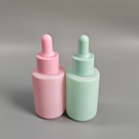 Ensemble de flacons compte-gouttes en verre givré rose pastel et vert de 30 ml, flacon de sérum cosmétique, flacon d'huile essentielle pour l'emballage des soins de la peau