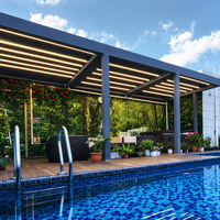 Kit de pergola en aluminium 12x12, toit à lamelles moderne et imperméable, gazebo avec système de gouttières pour une installation facile en DIY, pavillon de jardin