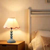 Lampe de table moderne minimaliste E27 avec abat-jour en tissu Memphis Lace pour salons, chambres et chambres d'enfants, style crème