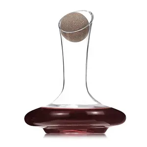 高品质葡萄酒配件手工吹制水晶玻璃水瓶木制球盖塞子带干燥架的红酒水器