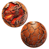 Pièce de monnaie en cuivre pur 999 de 5 onces, Dragon de la Glace et du Feu en roche craquelée, Relief 3D, Dragon de la Mythologie et de la Fantaisie, Pièce de monnaie imprimée en couleur de 5 oz dans une capsule