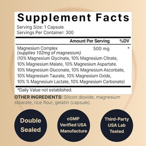 Capsule di Magnesio Glicinato Puro 500mg, Integratore per Adulti, Supporto Immunitario e Anti-Fatica, Grado Alimentare, Non Adatto alle Donne in Gravidanza, 60 Capsule - Product Image 2