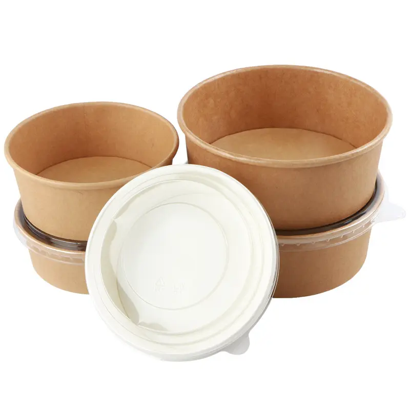 Customizable disposable kraft paper bowl with transparent PET lid Recyclable