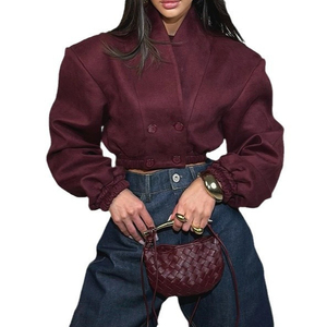 Nuova Giacca Corta Primaverile 2026 Stile Harajuku Rosso Vino con Scollo a V, Doppiopetto, Maniche Lunghe, <span class=keywords><strong>Chic</strong></span> Y2k <span class=keywords><strong>Abbigliamento</strong></span> Femminile - Product Image 6