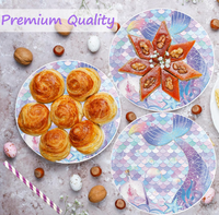 Ensemble de vaisselle jetable pour fête d'anniversaire sirène, assiettes en papier, gobelets, serviettes, nappe, décorations de gâteau, bannières, drapeaux, ballons, fournitures