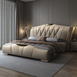Letto Matrimoniale King Size Prestige Moderno con Testiera Imbottita in Pelle di Vacchetta di Prima Qualità, Regolabile, per Villa <span class=keywords><strong>e</strong></span> Penthouse - Product Image 4
