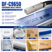 Imprimante jet d'encre continu haute vitesse DF-C9650, machine industrielle CIJ automatique pour l'impression de dates, de lots, de codes-barres et de codes QR sur plastique