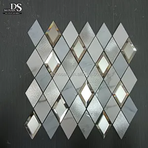 Silver Color Diamond Shape Mirror Glass Self Adhesive Aluminum Tiles Mosaic Peel And Stick Mosaic