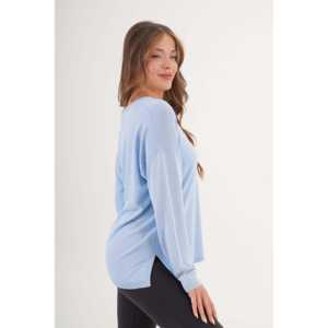 Suéter de Punto Azul Bebé al por Mayor, Estilo Vintage, Cuello en V, Abertura Lateral, Diseño Estampado Informal, Largo, para Mujer, Primavera e Invierno - Product Image 1