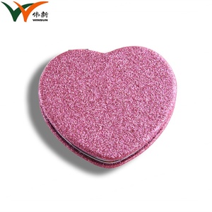 Heart Shaped <b>Compact</b> <b>Mirror</b> Custom Logo Pink Glitter PU Leather Heart <b>Mirror</b> for Valentine's Day - Product Image 2