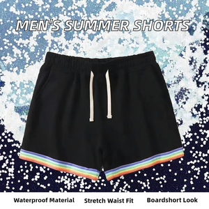 Pantalones Cortos Deportivos Casuales de Verano para Hombre, de Lona, Color Liso, con Estrellas de Espuma Brillante de Poliéster Arcoíris, con Cordón en la Rodilla y Cintura Elástica Suelta - Product Image 2