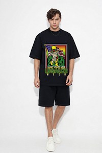 T-shirt noir à manches courtes pour homme 1804REPUBLIC avec imprimé géométrique Muscle Man, style streetwear, col rond, coupe classique - Product Image 6